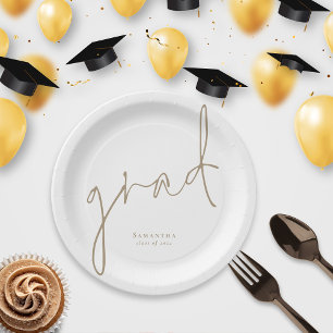 Elegant Grad Gold Script Name Graduation Paper Plate