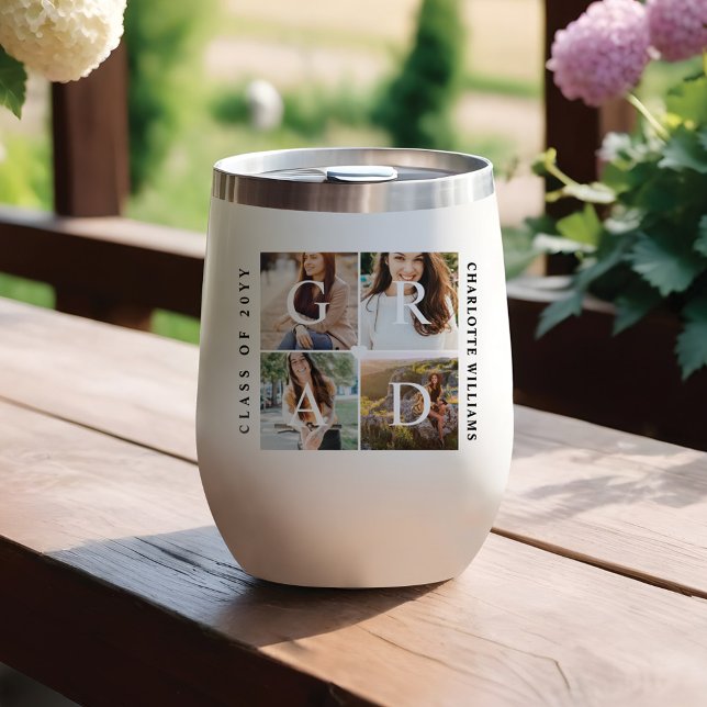 Elegant Grad Graduate Photo Collage Memories (Elegant Grad Graduate Photo Collage Memories Thermal Wine Tumbler)