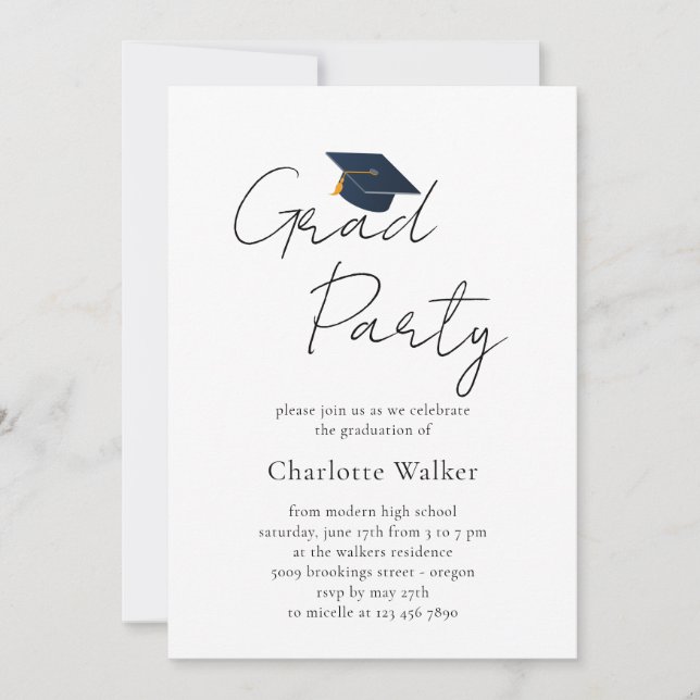 Elegant Grad Hat Typography Celebration Invitation (Front)
