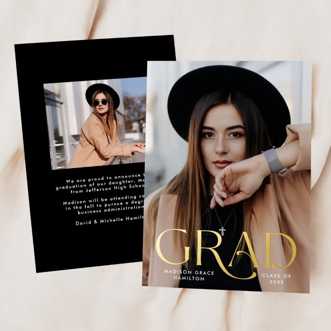 Elegant Grad Photo Foil Graduation Announcement (Creator Uploaded)