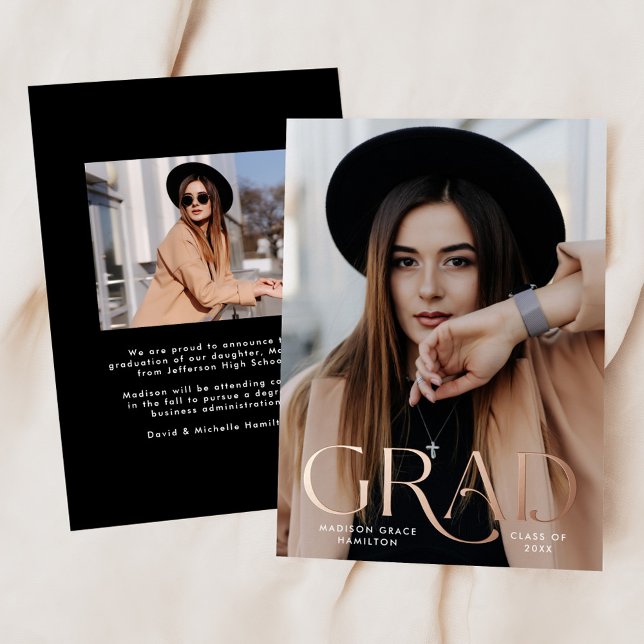 Elegant Grad Photo Foil Graduation Announcement (Creator Uploaded)