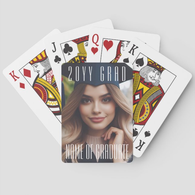 Elegant Grad Photo, Name Graduation Class Keepsake Playing Cards (Back)