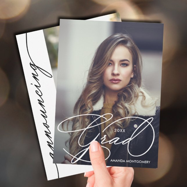 Elegant Grad Script Photo Graduation Announcement (Elegant Grad Script Photo Graduation Announcements)