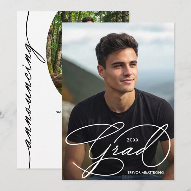 Elegant Grad Script Photo Graduation Announcement (Front/Back)
