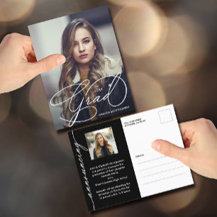 Elegant Grad Script Photo Graduation Announcement Postcard