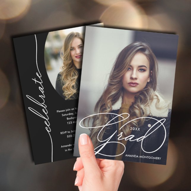 Elegant Grad Script Photo Graduation Invitation (Elegant grad script photo graduation party invitations)