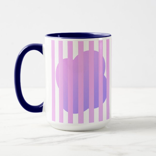 Elegant Gradient Blue & Purple Stripe Floral Mug (Left)