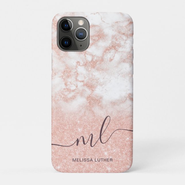 Elegant gradient copper rose gold glitter marble Case-Mate iPhone case (Back)