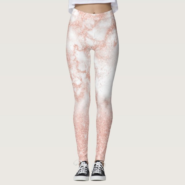Elegant gradient copper rose gold glitter marble leggings (Front)