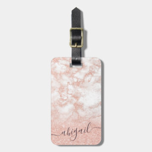 Elegant gradient copper rose gold glitter marble luggage tag