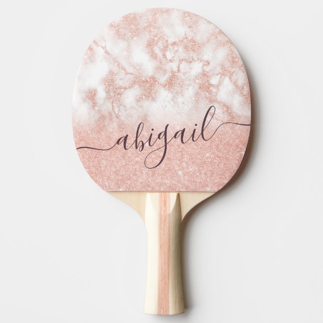 Elegant gradient copper rose gold glitter marble ping pong paddle (Front)