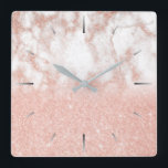 Elegant gradient copper rose gold glitter marble square wall clock<br><div class="desc">Gorgeous design in gradient faux copper rose gold glitter and marble texture.</div>