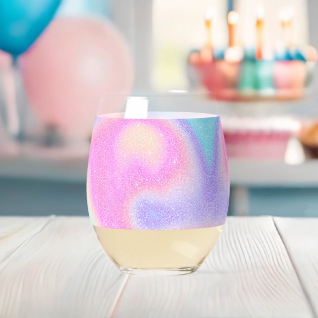 Elegant Gradient Glitter Swirl Holographic  Stemless Wine Glass (Insitu (Baby Shower))
