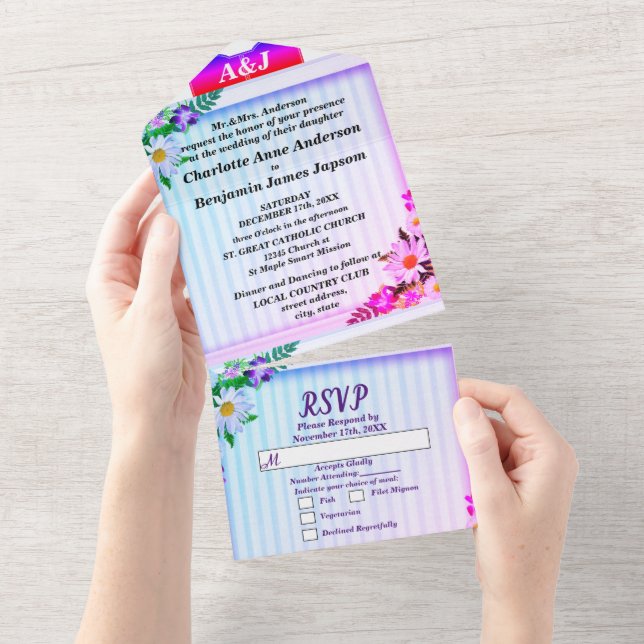 Elegant Gradient  Lines Wedding  All In One Invitation (Tearaway)