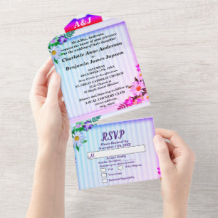 Elegant Gradient Lines Wedding All In One Invitation