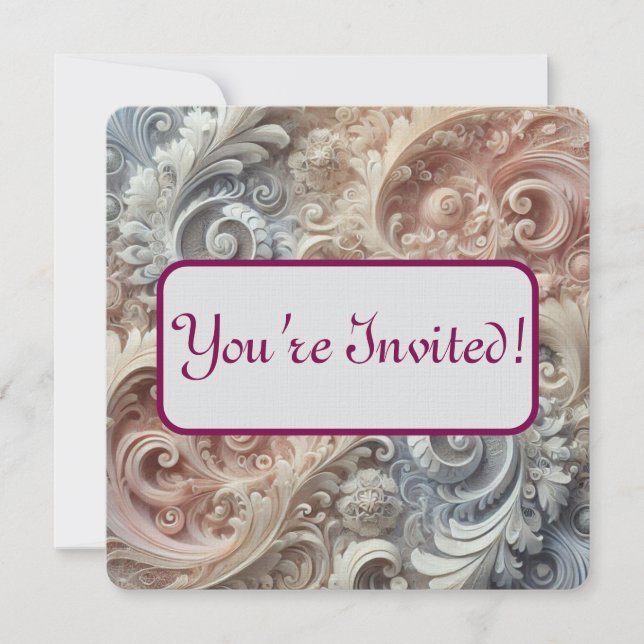 Elegant Gradient Pastel Lace Pattern Invitation (Front)