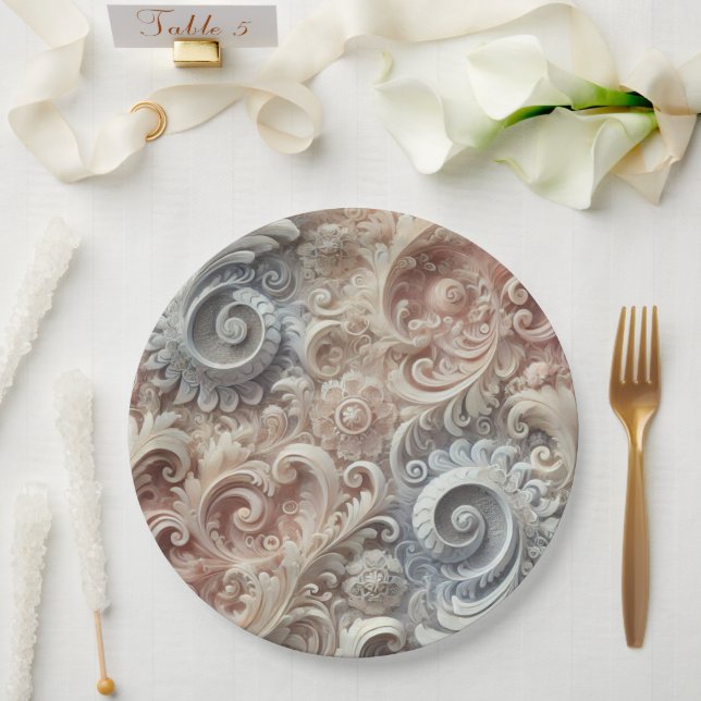 Elegant Gradient Pastel Lace Pattern Paper Plate (Wedding)