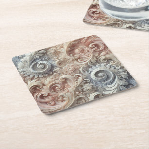 Elegant Gradient Pastel Lace Pattern Square Paper Coaster