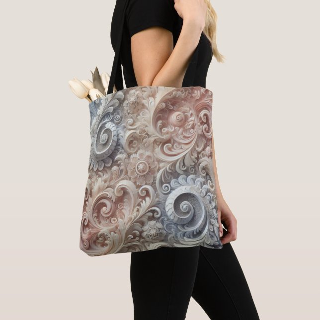 Elegant Gradient Pastel Lace Pattern Tote Bag (Close Up)