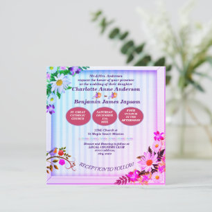 Elegant Gradient Pink & Green Floral  Wedding   Invitation