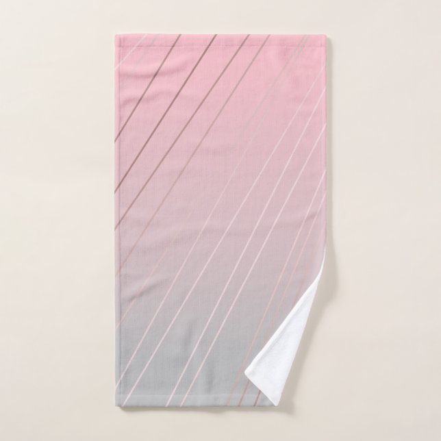 Elegant gradient pink grey pattern rose gold bath towel set (Hand Towel)