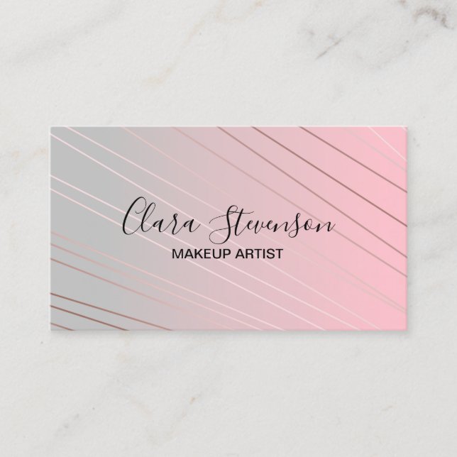 Elegant gradient pink grey pattern rose gold business card (Front)