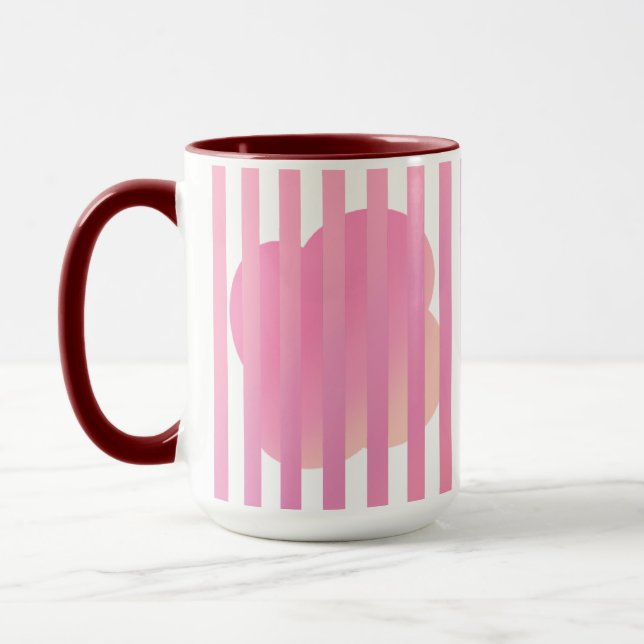 Elegant Gradient Pink & Red Stripe Floral Mug (Left)