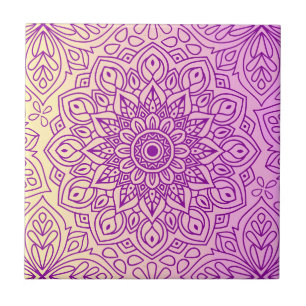 Elegant Gradient Purple Peach Mandala Pattern Tile