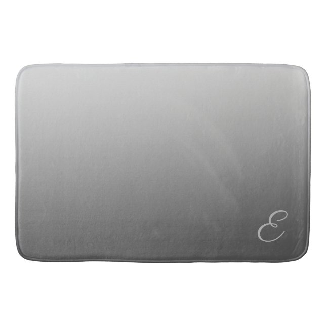 Elegant Gradient Silver with Custom Monogram Bath Mat (Front)