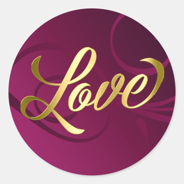 Elegant Gradient Swirls Gold Love Raspberry Pink Classic Round Sticker (Front)