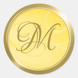 Elegant Gradient Swirls Monogram Gold Yellow Classic Round Sticker