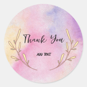Elegant Gradient watercolor floral Thank You name Classic Round Sticker
