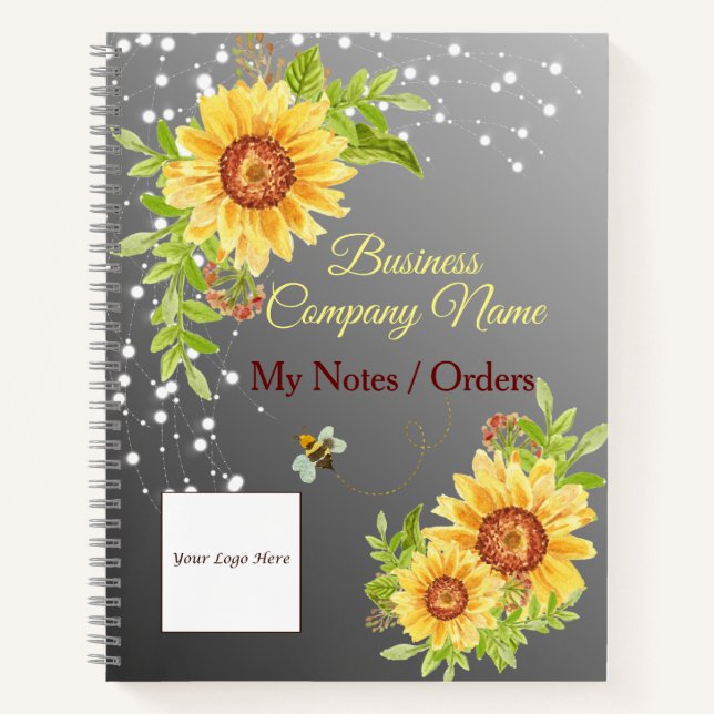 Elegant Gradient Yellow Sunflower Custom Business Notebook (Front)