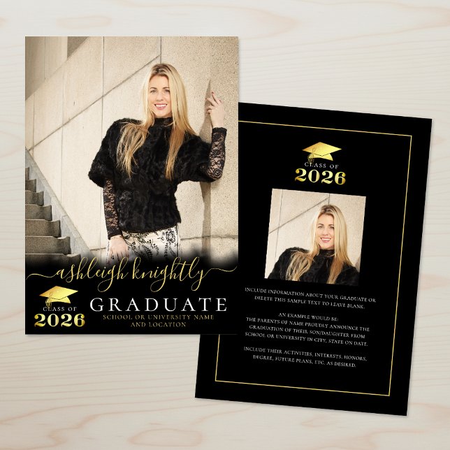 Elegant Graduate 2026 Black Gold Script 2 Photos Announcement (Creator Uploaded)