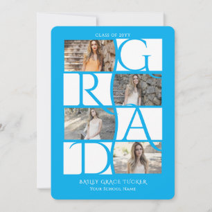 Elegant Graduate 5-Photo Bright Blue Graduation Announcement