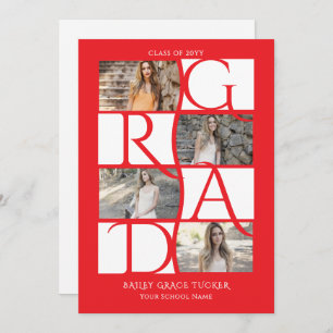 Elegant Graduate 5-Photo Bright Red Graduation Announcement