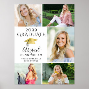 Elegant Graduate 5 Photo Collage Faux Gold Cap Poster