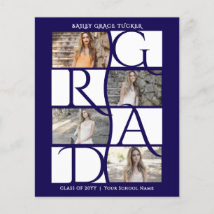 Elegant Graduate 5-Photo Dark Navy Blue Graduation