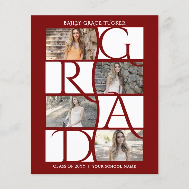 Elegant Graduate 5-Photo Dark Red Graduation (Front)