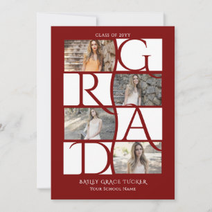Elegant Graduate 5-Photo Dark Red Graduation Announcement