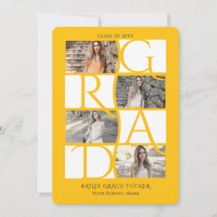 Elegant Graduate 5-Photo Dark Yellow Graduation Announcement