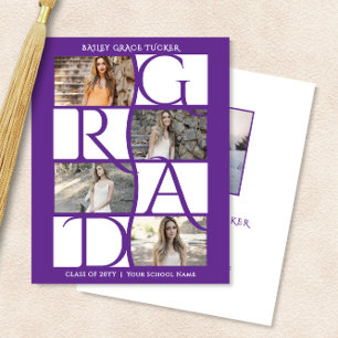 Elegant Graduate 5-Photo Purple Graduation Invite