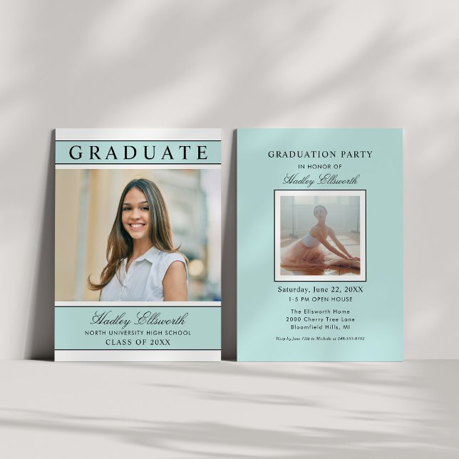Elegant Graduate Aqua Blue Photo Graduation Invitation (Creator Uploaded)
