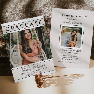 Elegant Graduate Beige Photo Graduation Invitation