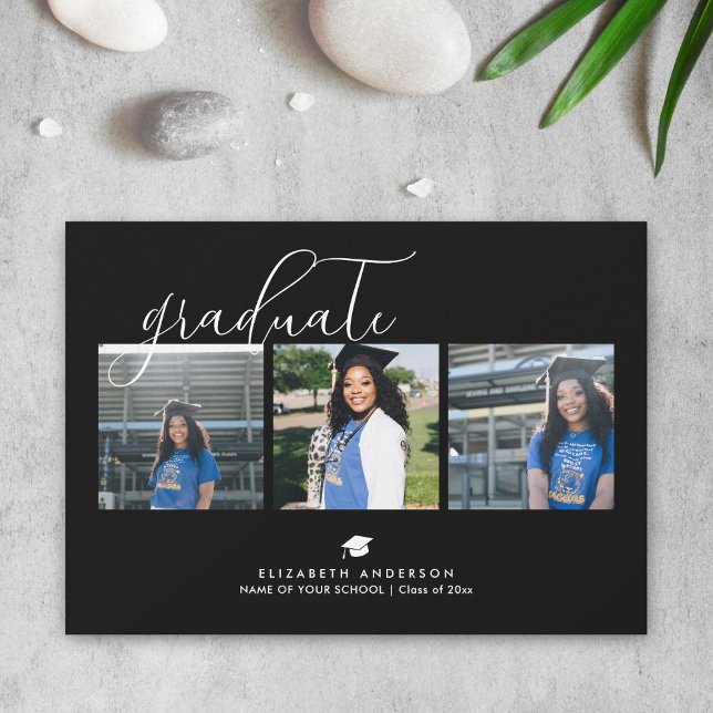 Elegant Graduate Black and White Graduation Photo Invitation (Creator Uploaded)