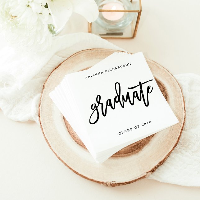 Elegant Graduate | Black and White Script Napkin (Creator Uploaded)
