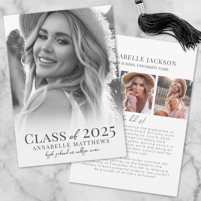 Elegant Graduate Black & White Photo Graduation Announcement (Elegant Graduate Black & White Photo Graduation Announcement)