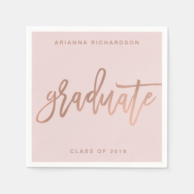 Elegant Graduate | Blush Pink and Faux Rose Gold Napkin (Front)