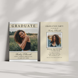 Elegant Graduate Champagne Gold Photo Graduation Invitation