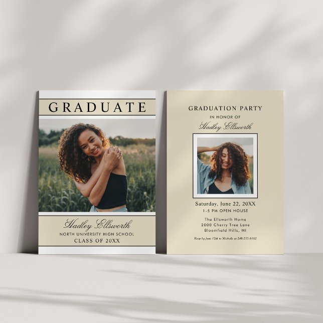 Elegant Graduate Champagne Gold Photo Graduation Invitation (Creator Uploaded)
